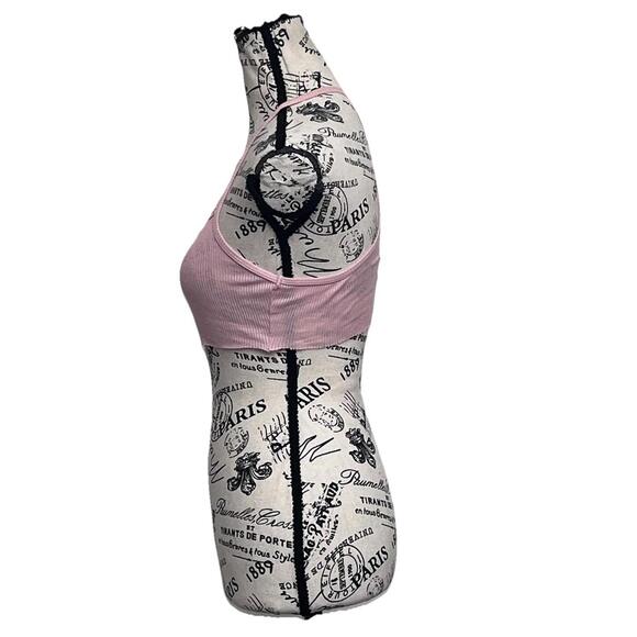 Aeropostale Pink Ribbed Lace Halter Crop Top XS Y2K Bralette Coquette Festival - Picture 4 of 9